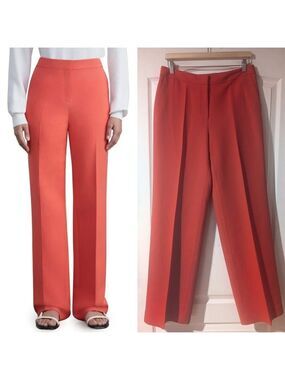 NWT LAFAYETTE 148 | Gates Straight-leg Wool-silk Pants In Stamped Poppy